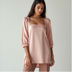 Pastel Pink Square Neck Satin Tunic