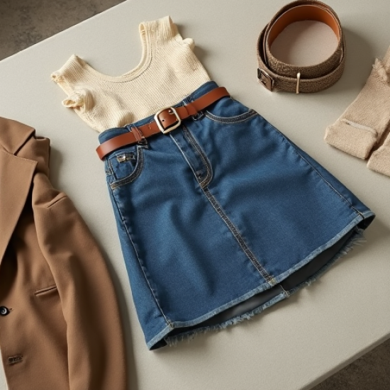 Vintage High-Waist Tulle Denim Mini Skirt