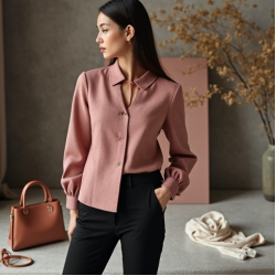 Dusty Rose Cut-Out Tweed Blouse