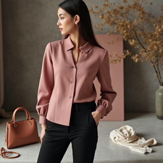 Dusty Rose Cut-Out Tweed Blouse