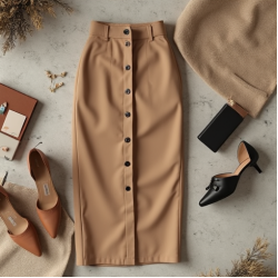 Oatmeal Chiffon Double-Breasted High-Waist Pencil Skirt