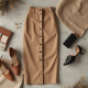 Oatmeal Chiffon Double-Breasted High-Waist Pencil Skirt