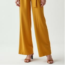 Mustard Yellow Double-Breasted Chiffon High-Waisted Trousers