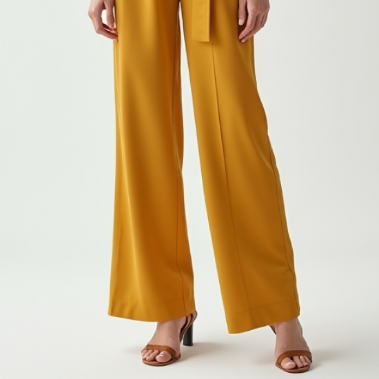 Mustard Yellow Double-Breasted Chiffon High-Waisted Trousers
