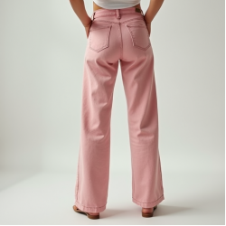 Pastel Pink Gingham Backless Straight Jeans