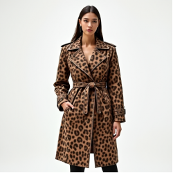 Romantic Animal Print Backless Trench Coat