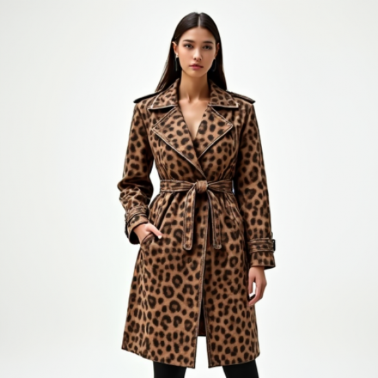 Romantic Animal Print Backless Trench Coat