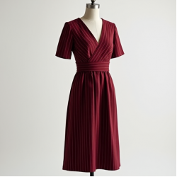 Burgundy Striped V-Neck Cocktail Dress