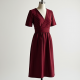 Burgundy Striped V-Neck Cocktail Dress