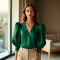 Emerald Green Silk Puff Sleeve Top