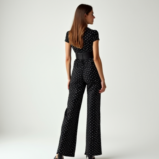 Modern Urban Polka Dot Corset Waist Wide-Leg Pants