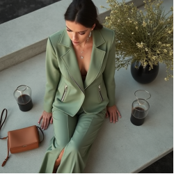 Sage Green Organza Split Thigh Biker Jacket