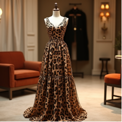 Retro Animal Print Tiered Evening Gown