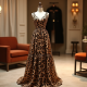 Retro Animal Print Tiered Evening Gown