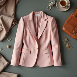 Pastel Pink Gingham Square Neck Tailored Blazer