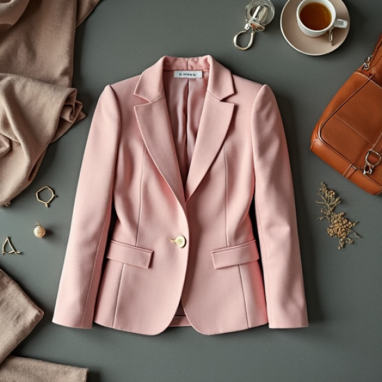 Pastel Pink Gingham Square Neck Tailored Blazer