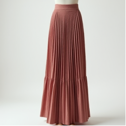 Dusty Rose Cut-Out Tweed Pleated Maxi Skirt