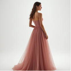 Preppy Square Neck Tulle Evening Gown