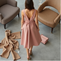 French Style Square Neck Silk Wrap Front Skirt
