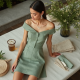 Sage Green Tweed Off-Shoulder Sundress