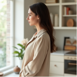 Oatmeal Linen Blend Cowl Neck Blouse