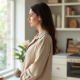 Oatmeal Linen Blend Cowl Neck Blouse