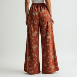 Boho Floral Print Tiered Cargo Pants