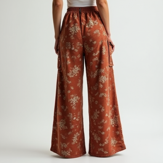 Boho Floral Print Tiered Cargo Pants