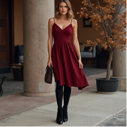 Burgundy Ribbed Knit V-Neck Babydoll Dress