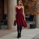 Burgundy Ribbed Knit V-Neck Babydoll Dress