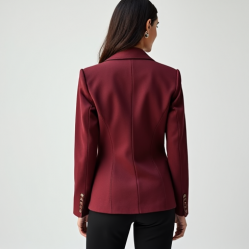 Burgundy Off-Shoulder Denim Tailored Blazer