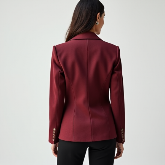 Burgundy Off-Shoulder Denim Tailored Blazer