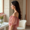 Dusty Rose Organza Off-Shoulder Puff Sleeve Top