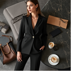 Classic Black Wrap Tailored Blazer