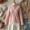 Pastel Pink Ribbed Knit Button-Down Blouse