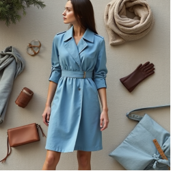Sky Blue Linen Blend Corset Waist Trench Coat