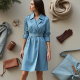 Sky Blue Linen Blend Corset Waist Trench Coat