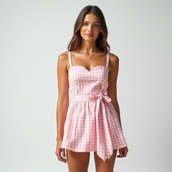 Pastel Pink Gingham Square Neck Wrap Front Skirt