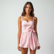 Pastel Pink Gingham Square Neck Wrap Front Skirt