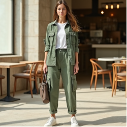 Sage Green Gingham Square Neck Cargo Pants