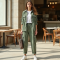 Sage Green Gingham Square Neck Cargo Pants