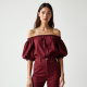 Burgundy Off-Shoulder Denim Puff Sleeve Top