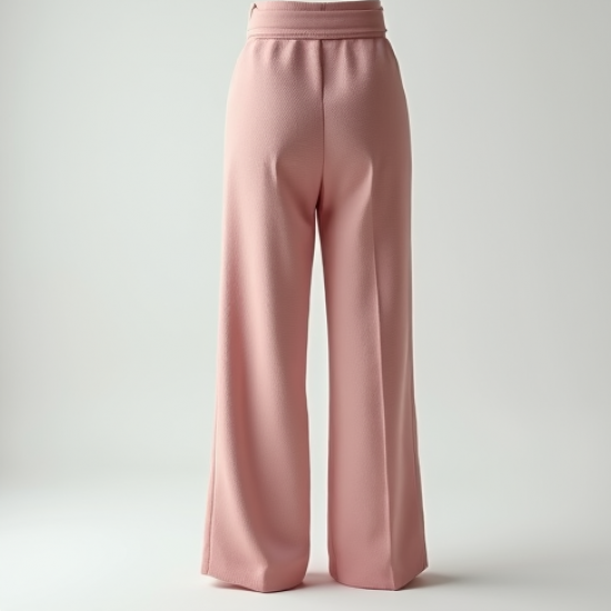 Pastel Pink Jacquard Belted High-Waisted Trousers