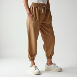 Oatmeal Gingham Smocked Relaxed Joggers