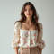 Romantic Floral Print Square Neck Blouse