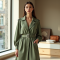 Sage Green Puff Sleeve Chiffon Trench Coat