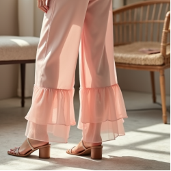 Pastel Pink Ruffled Organza Paperbag Waist Pants