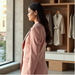 Pastel Pink Tiered Velvet Tailored Blazer