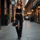 Midnight Black Animal Print Cut-Out Straight Jeans