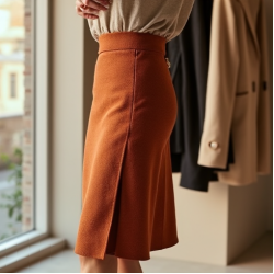 Terracotta Tweed V-Neck Wrap Front Skirt